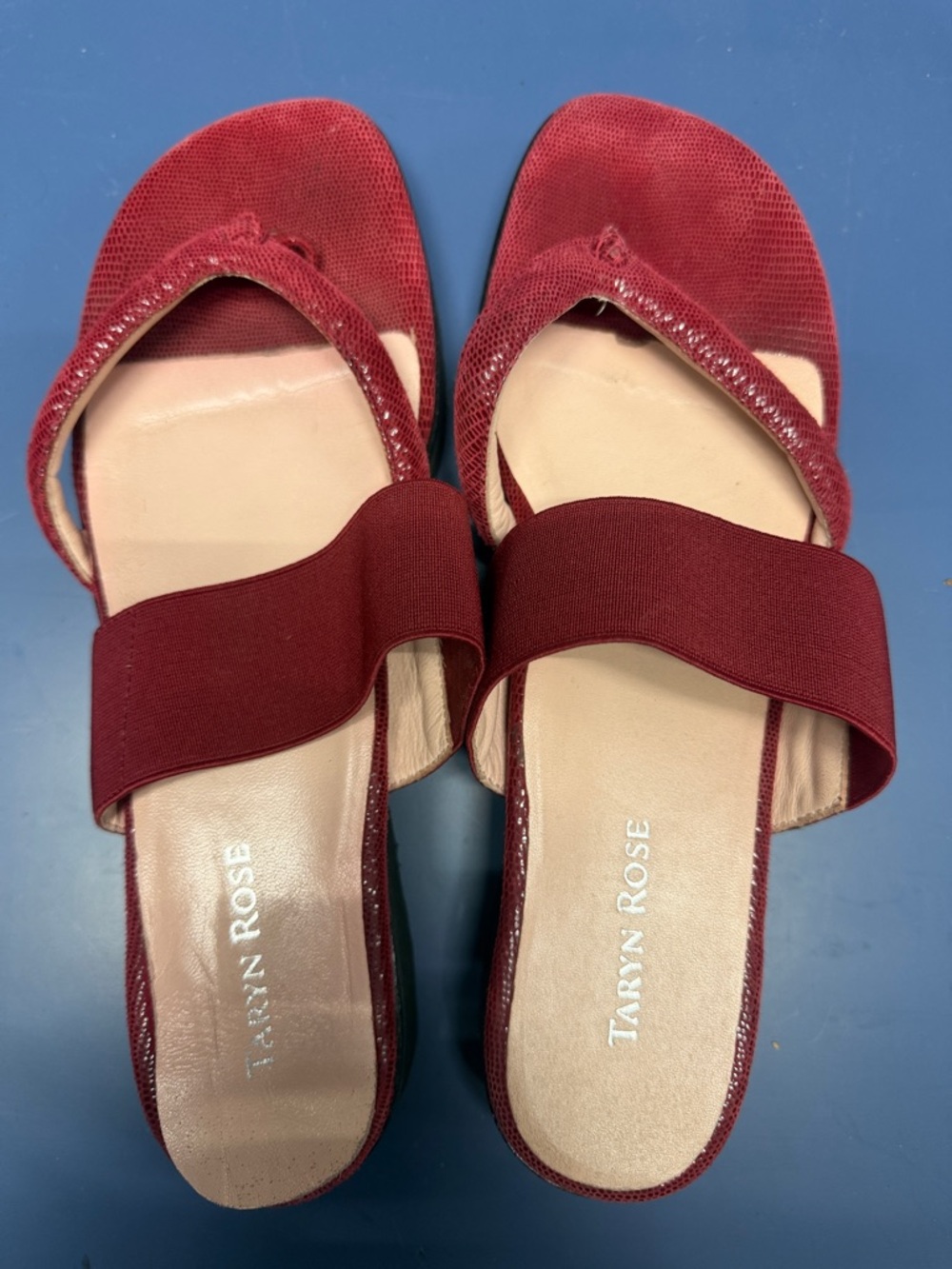 Taryn Rose Burgundy Slide Mules with Elastic Strap